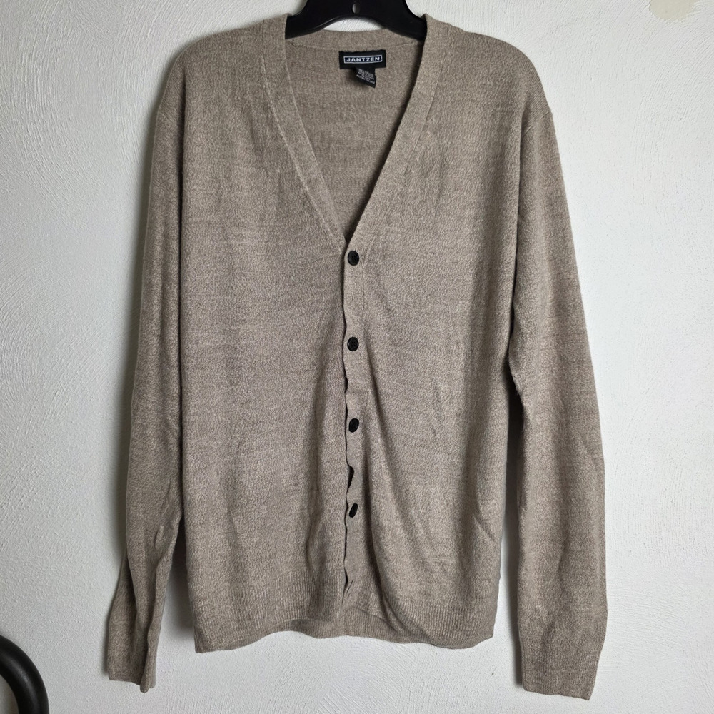 Vtg Jantzen Men's Beige V-Neck Button Front Knit Acrylic Cardigan Sweater M